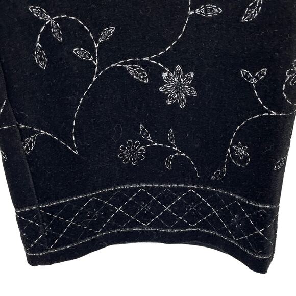 ANN TAYLOR Pants Womens 10  Black Velvet Floral Embroidery Beading Holiday Party - Picture 7 of 9